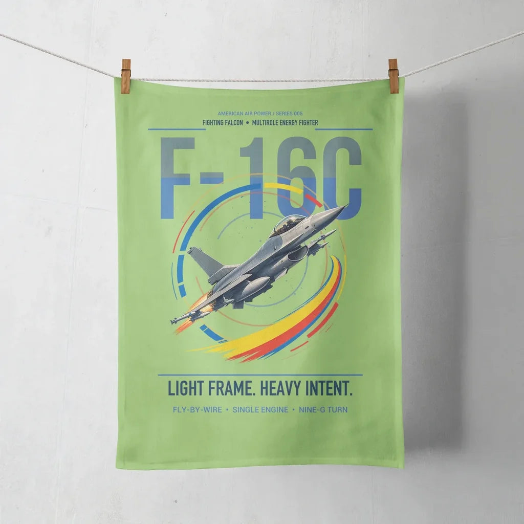 F-16C Fighting Falcon design on light green towel