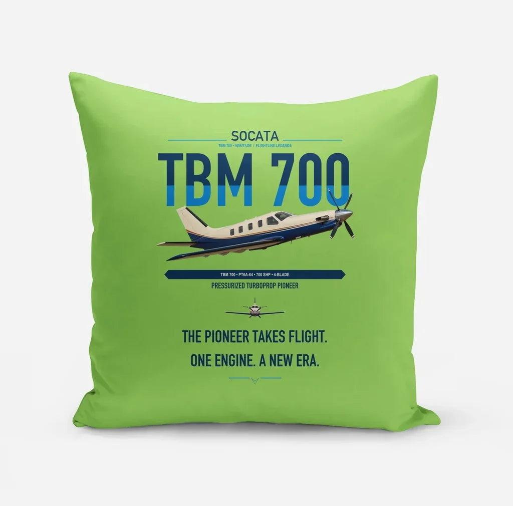 Socata TBM 700 design on light green pillow