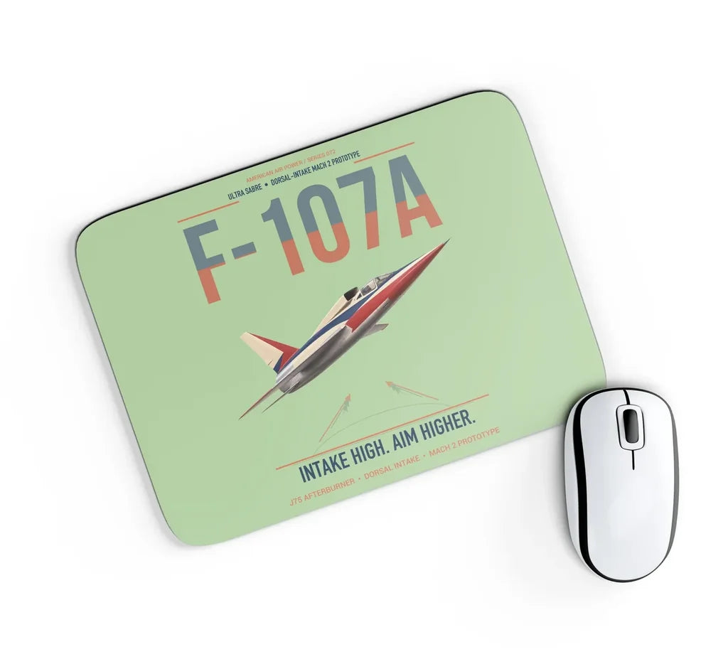 F-107A Ultra Sabre design on light green rectangle mouse pad