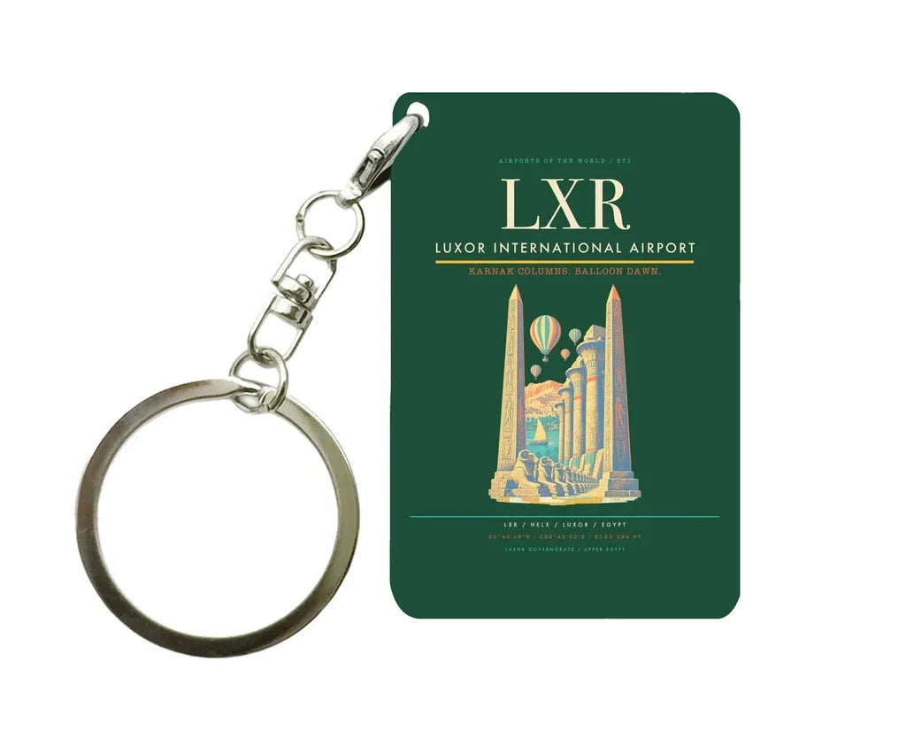 Luxor International Airport LXR Key Chain design on dark green key chain