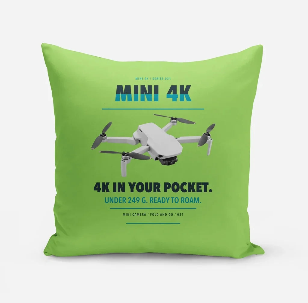 DJI Mini 4K design on light green pillow