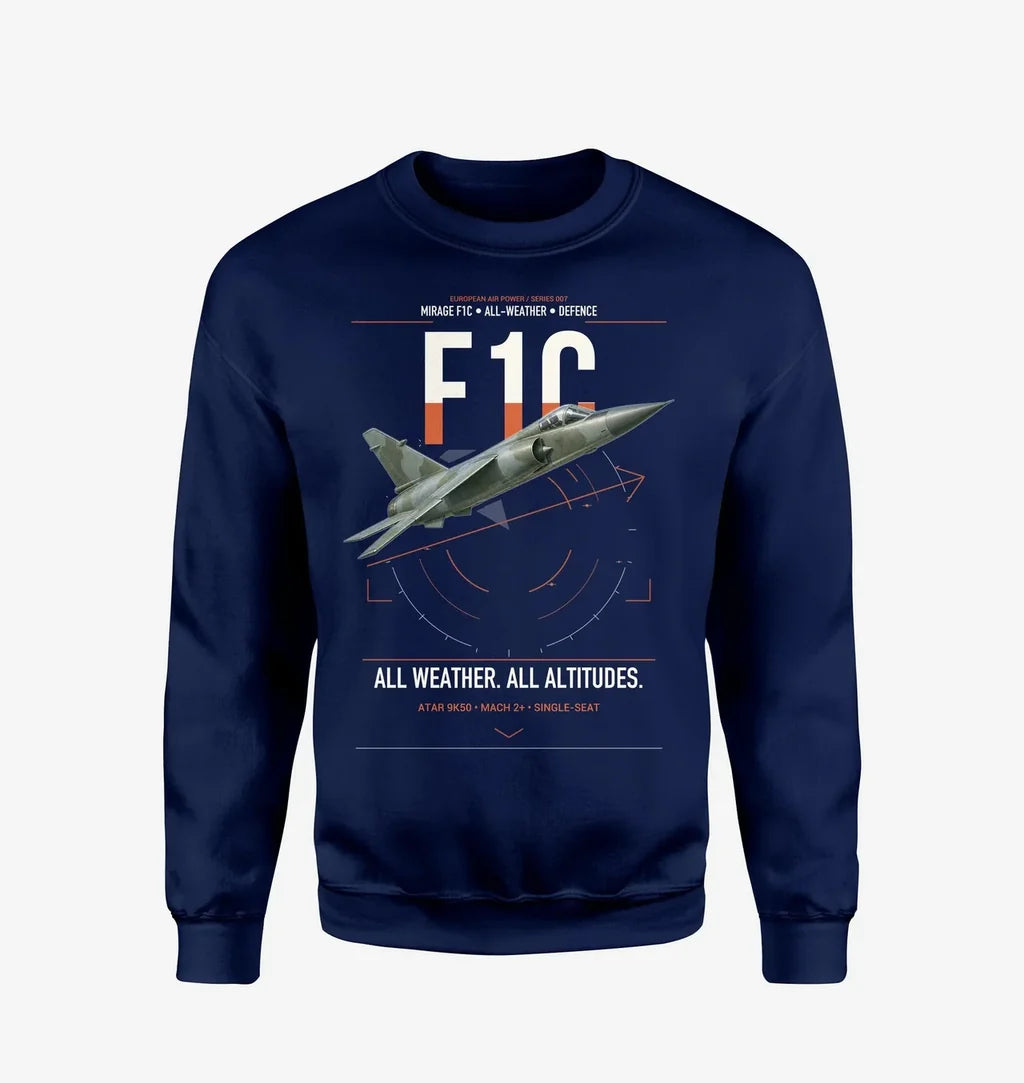 Dassault Mirage F1C design on navy blue sweatshirt