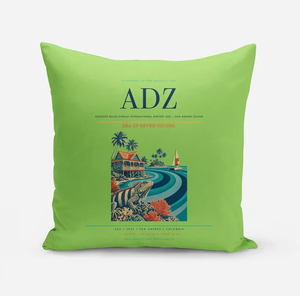 Gustavo Rojas Pinilla International Airport (ADZ) design on light green pillow