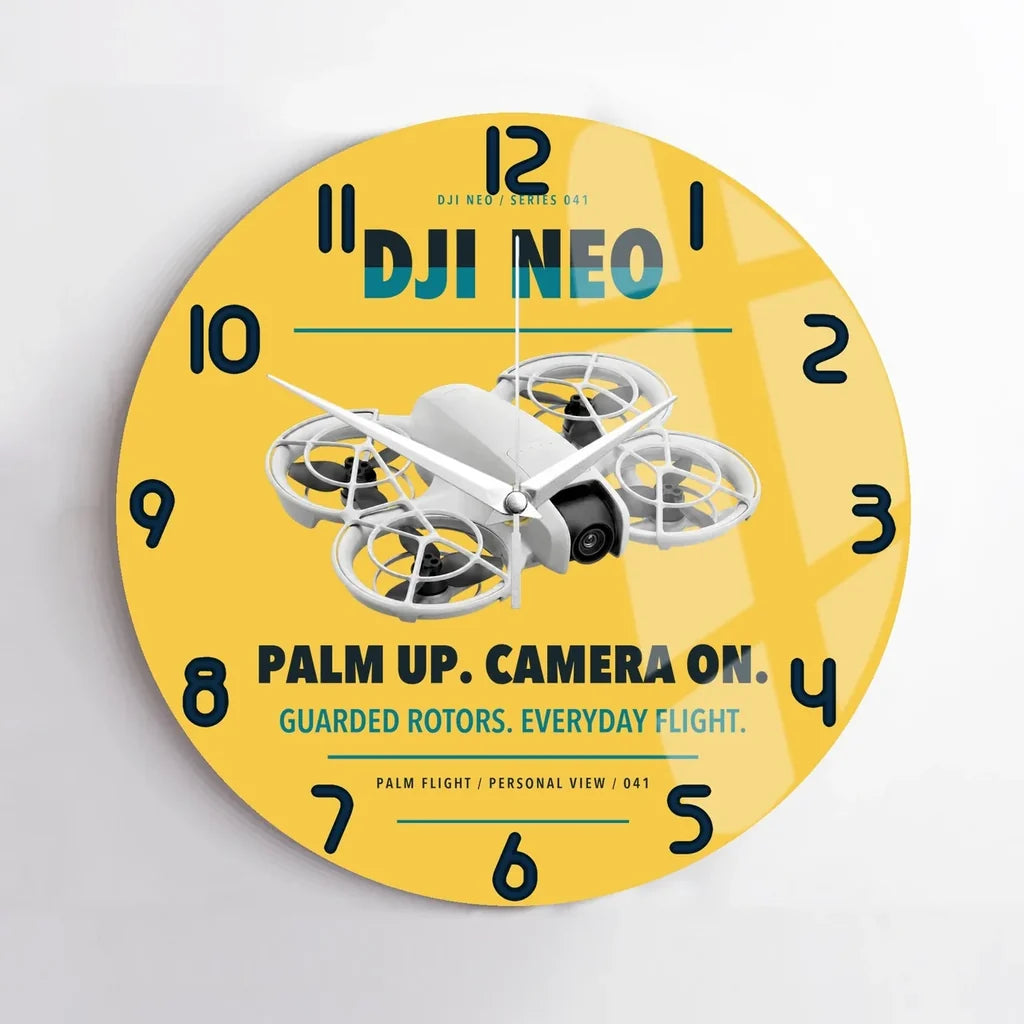DJI Neo design on yellow no frame wall clock
