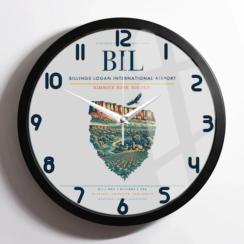 Billings Logan International Airport BIL Wall-Clock Framed - Light Gray