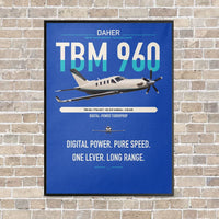 Thumbnail for Daher TBM 960 vertical canvas print - framed - blue background
