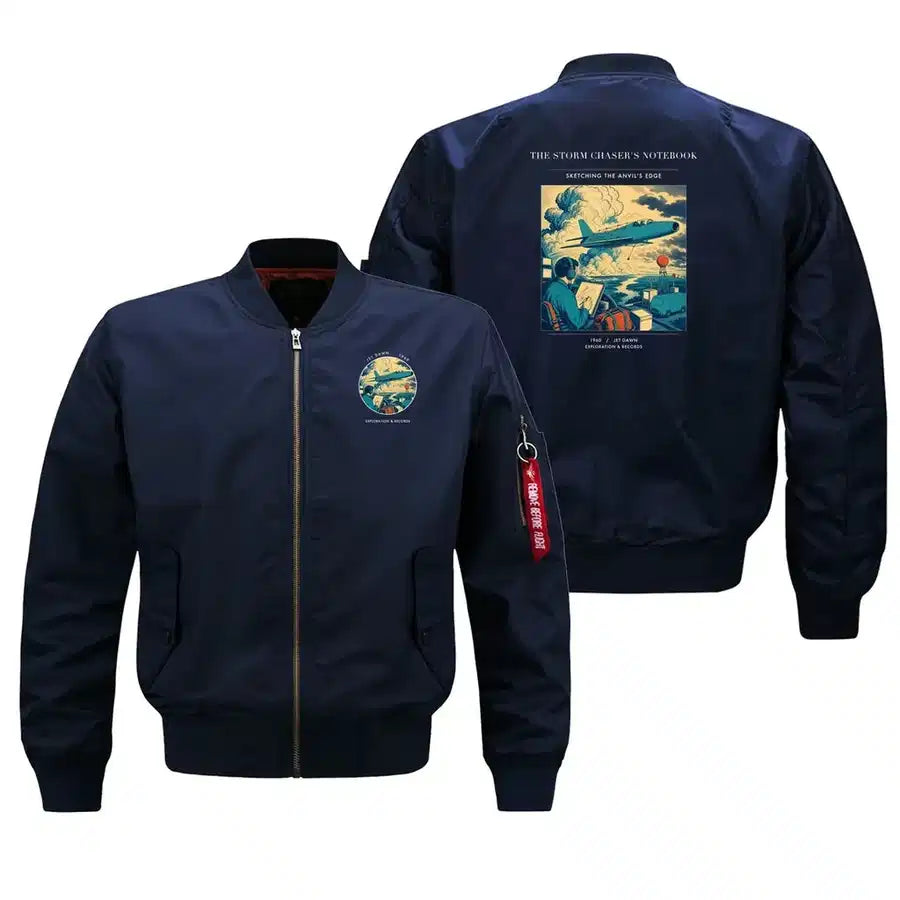 VINTAGE G4393 - The Storm Chaser's Notebook - Bomber Jacket design on blue