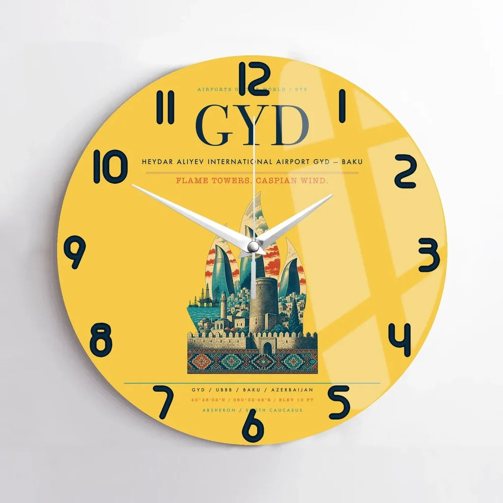 Heydar Aliyev International Airport (GYD) design on yellow no frame wall clock