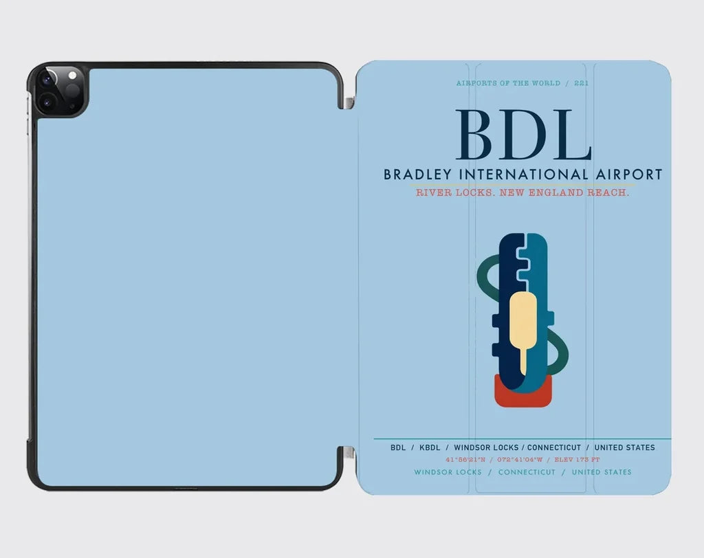 Bradley International Airport (BDL) design on light blue ipad tablet case