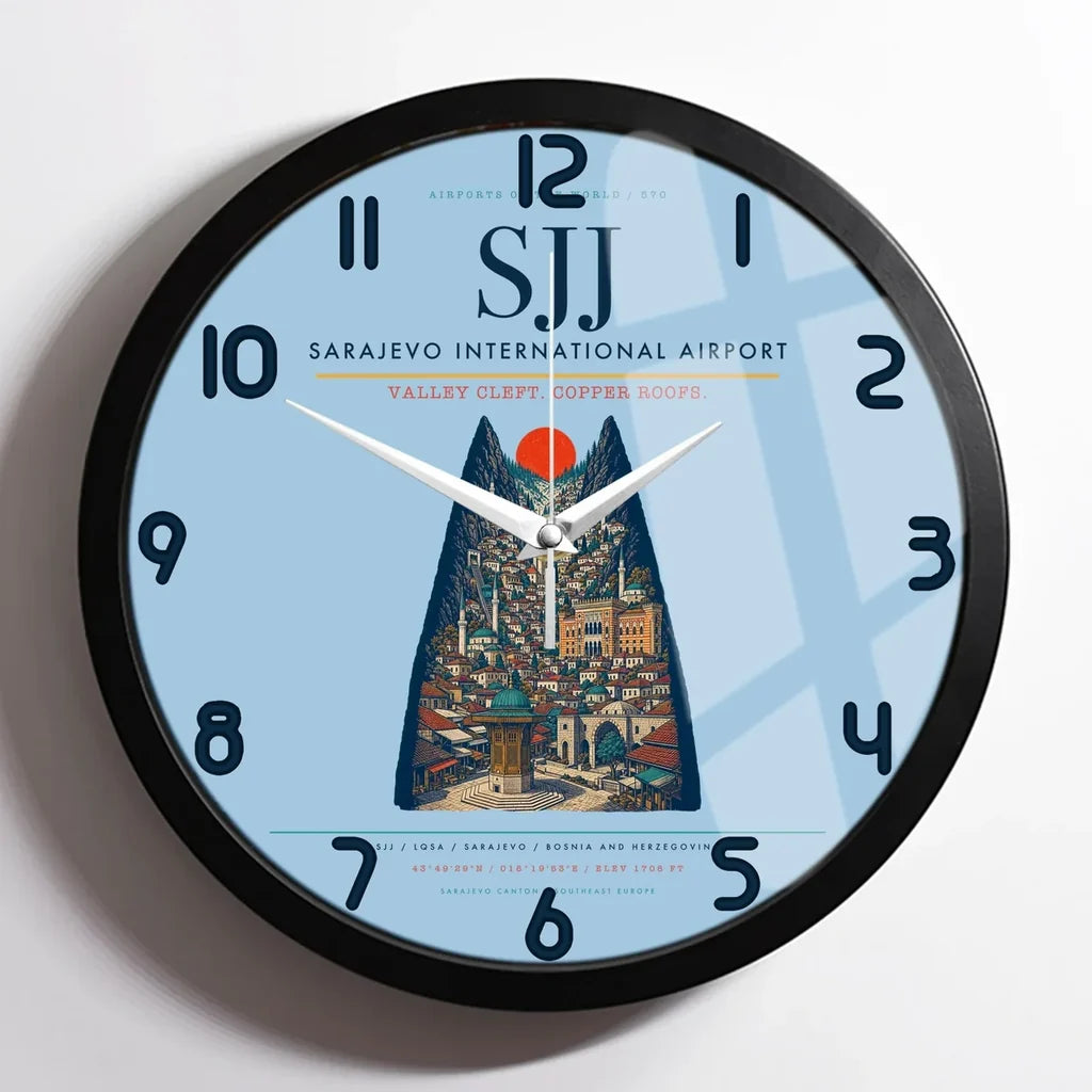 Sarajevo International Airport SJJ Wall-Clock Framed - Light Blue