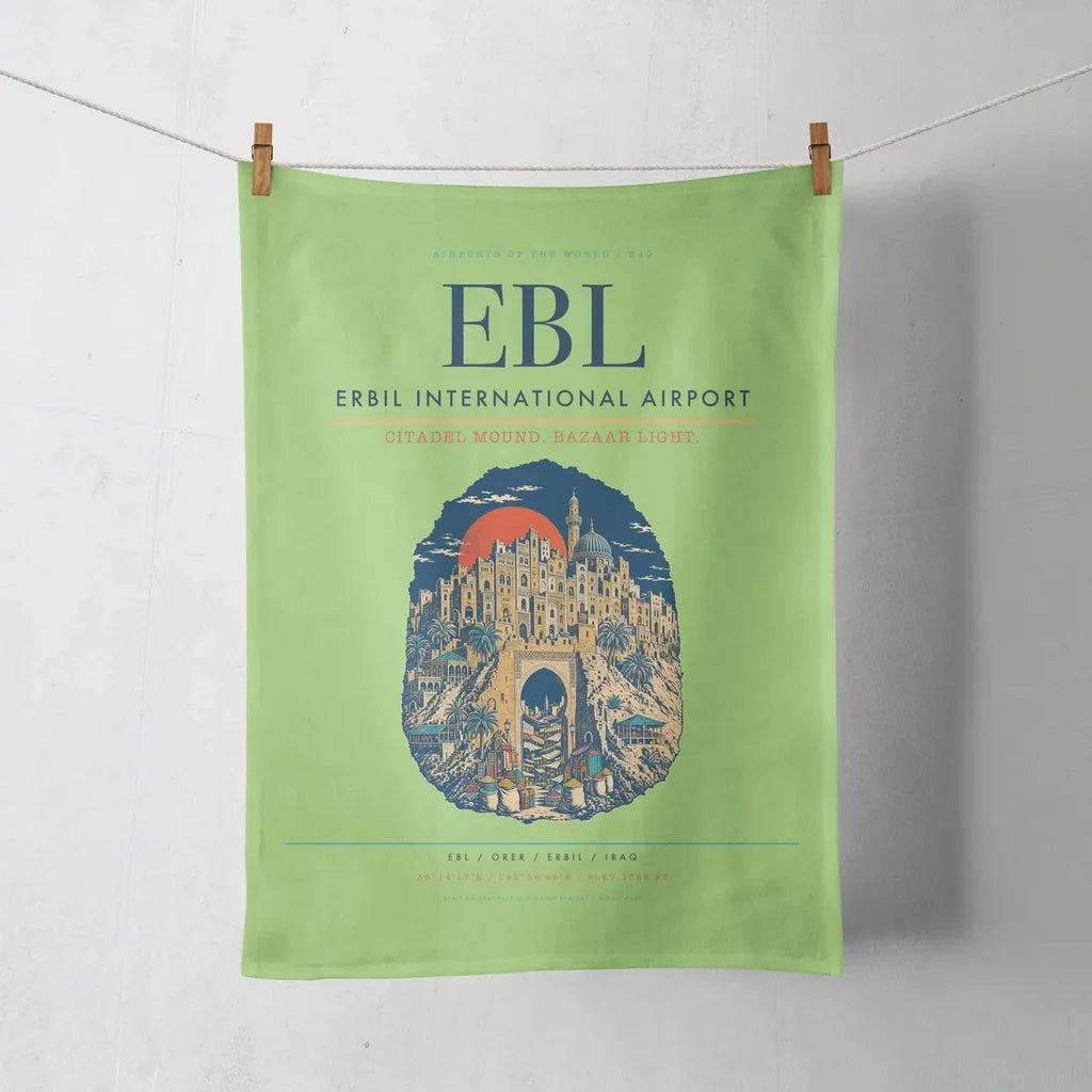 Erbil International Airport (EBL) design on light green towel