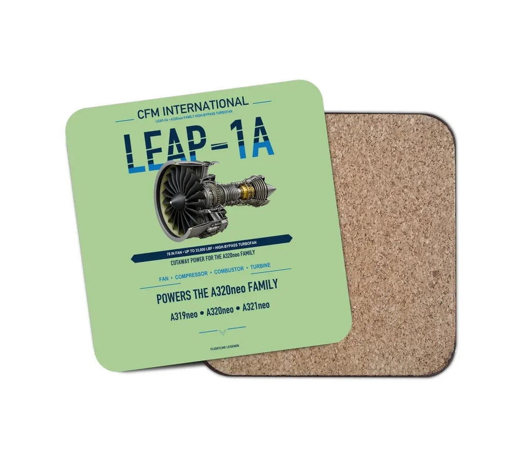 CFM LEAP-1A design on light green 1 piece coaster