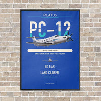 Thumbnail for Pilatus PC-12 PRO vertical canvas print - framed - blue background