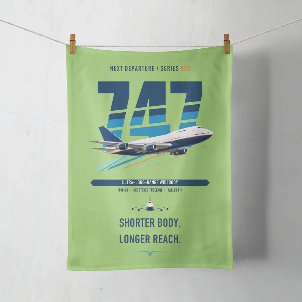 Boeing 747SP design on light green towel