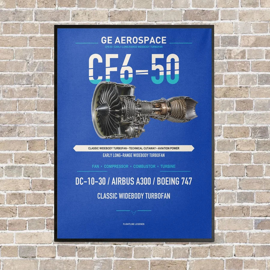 CF6-50 vertical canvas print - framed - blue background