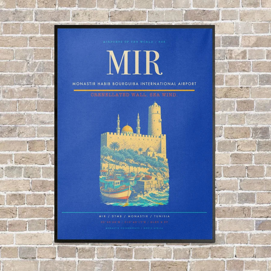Monastir Habib Bourguiba International Airport MIR vertical canvas print - framed - blue background
