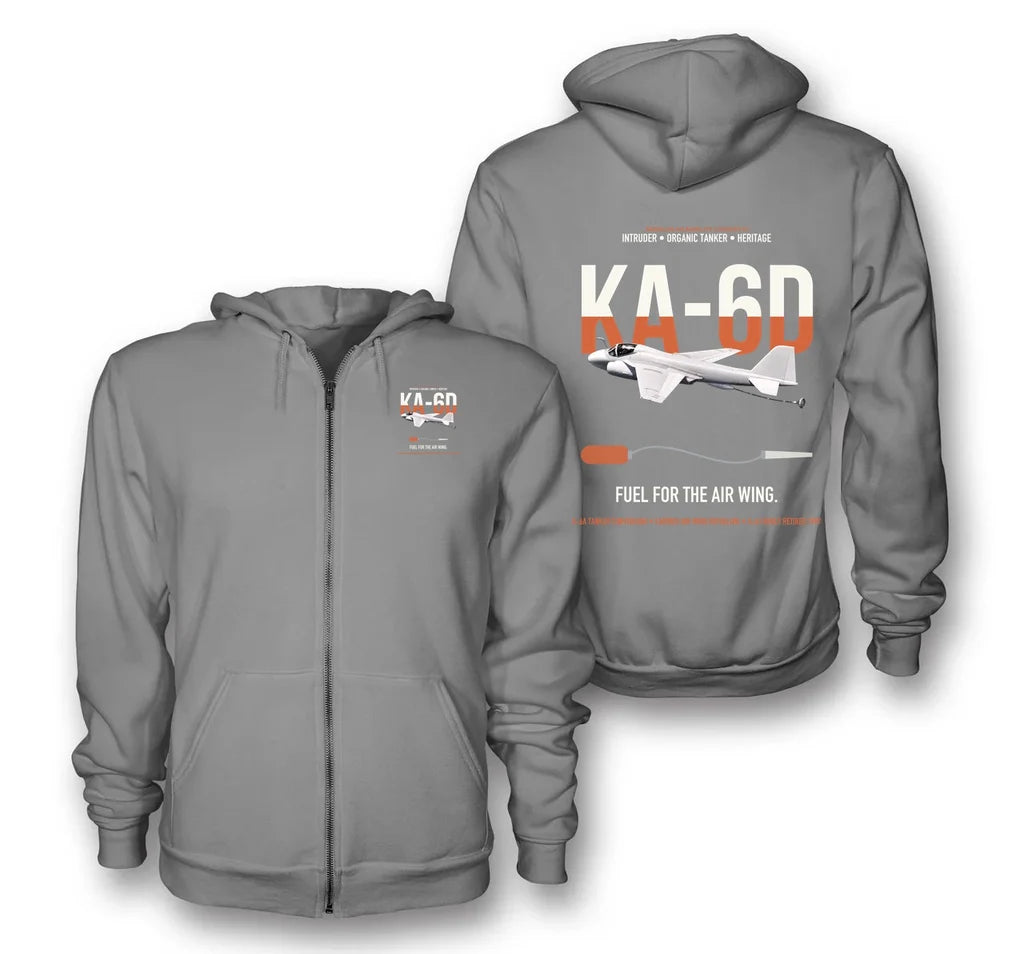 KA-6D Intruder design on gray premium zipped hoodie, double-side print