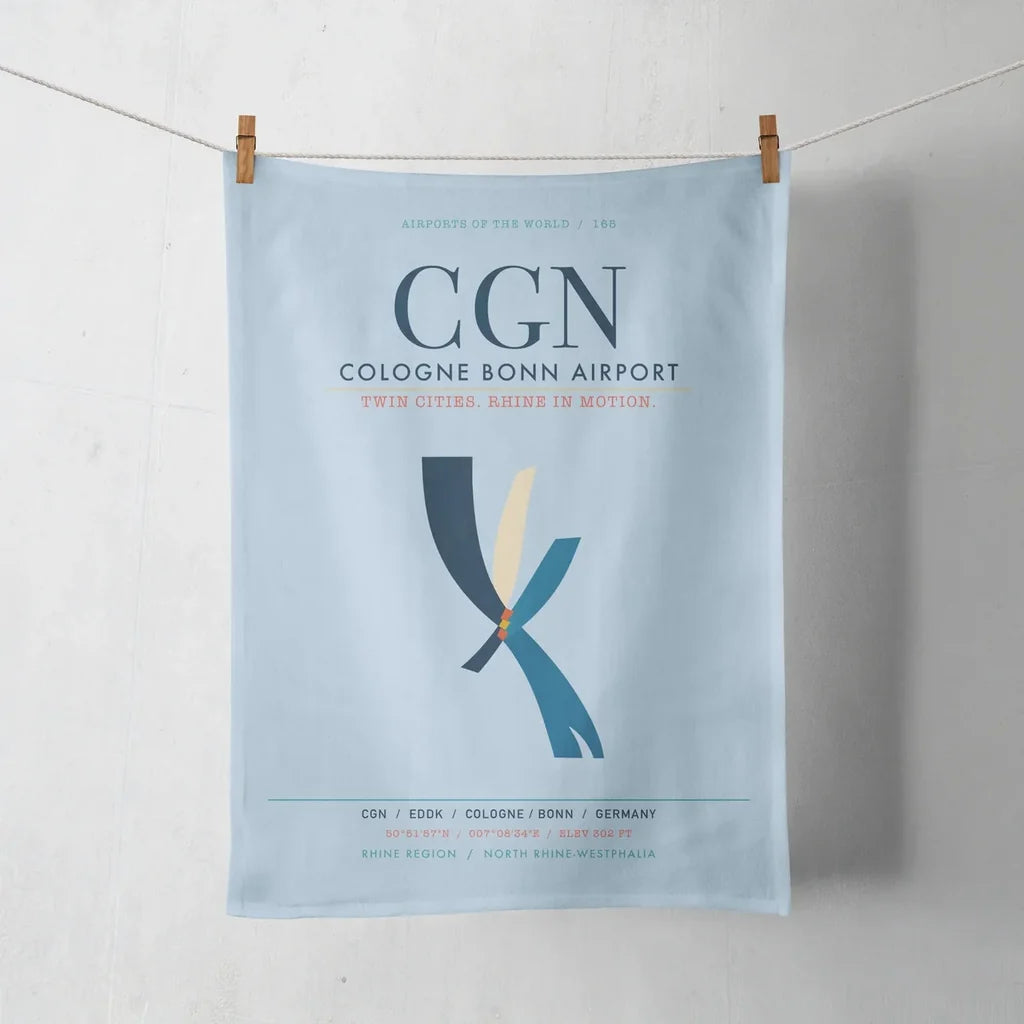 Cologne Bonn Airport (CGN) design on light blue towel