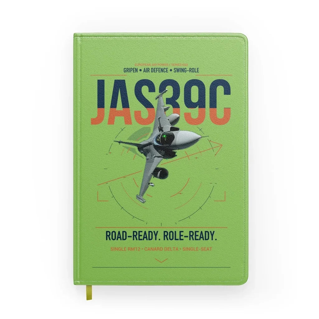 Saab JAS 39C Gripen design on light green notebook