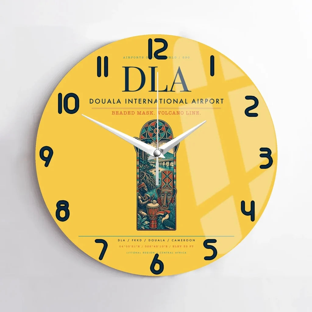 Douala International Airport (DLA) design on yellow no frame wall clock