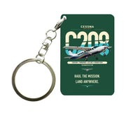 Thumbnail for Cessna 208 Caravan design on dark green designed key chain, double-side print