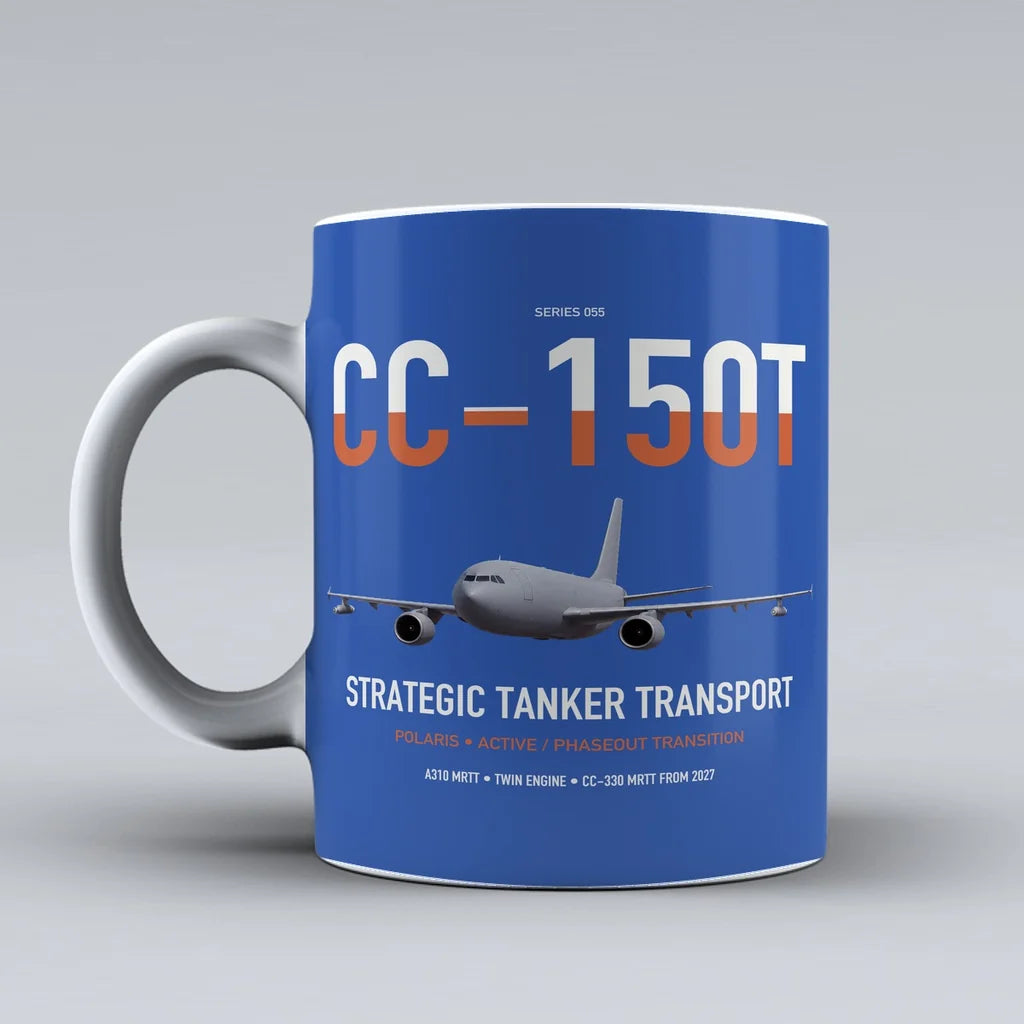 Airbus CC-150T Polaris design on blue ceramic mug, double-side print