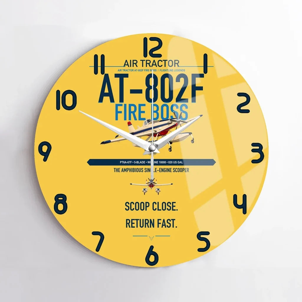 Air Tractor AT-802F Fire Boss design on yellow no frame wall clock