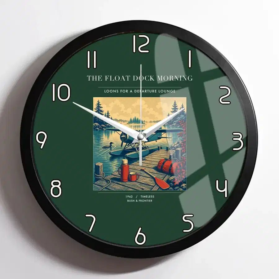 VINTAGE G4195 - The Float Dock Morning - Designed Wall Clocks design on darkgreen framed