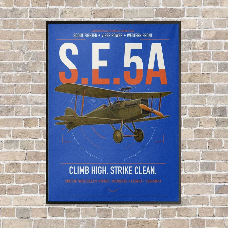 Royal Aircraft Factory S.E.5a vertical canvas print - framed - blue background