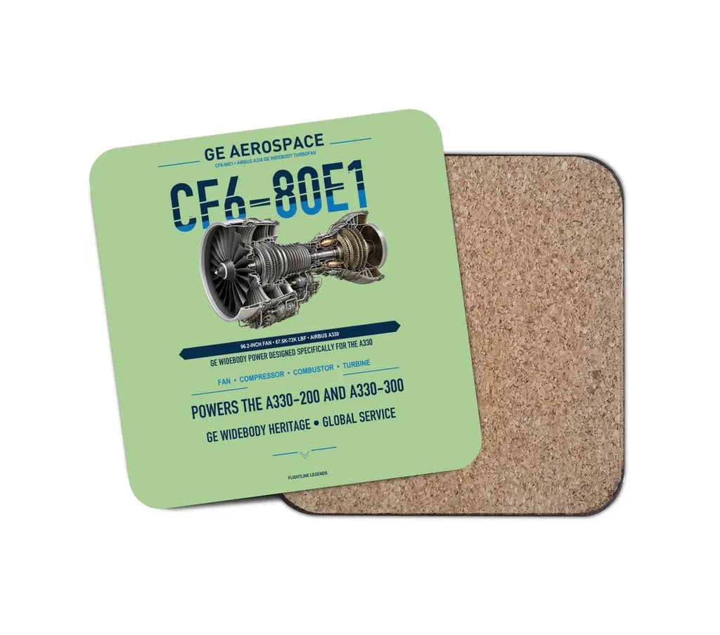 CF6-80E1 design on light green 1 piece coaster