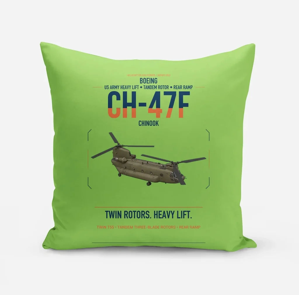 Boeing CH-47F Chinook design on light green pillow