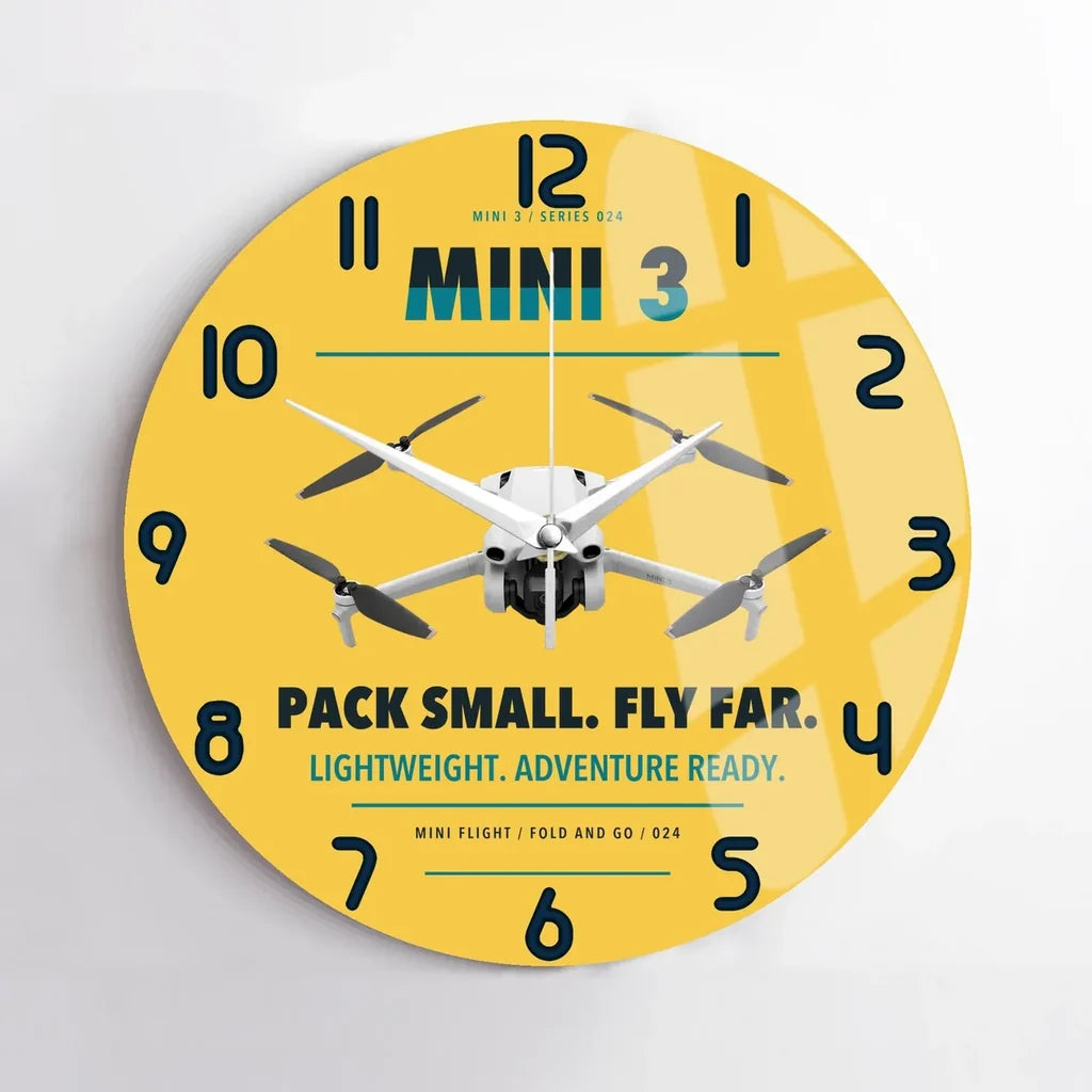 DJI Mini 3 design on yellow no frame wall clock