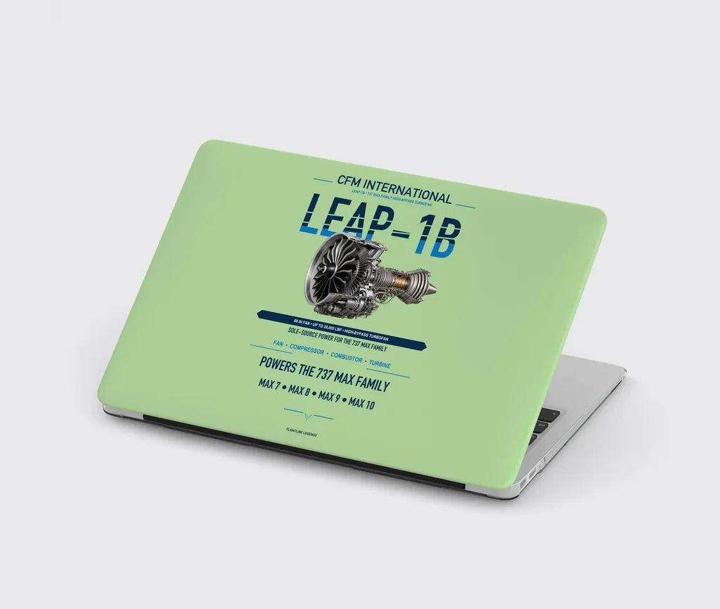 CFM LEAP-1B design on light green MacBook case