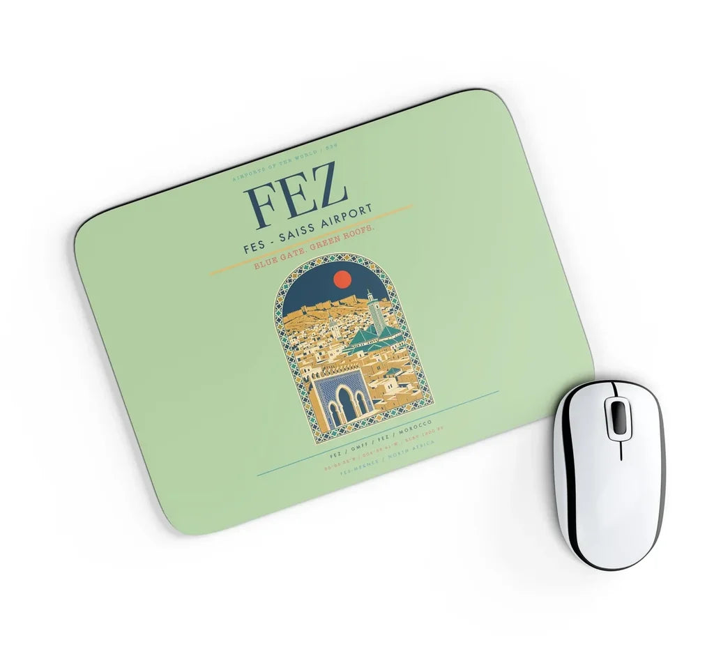Fes (FEZ) design on light green rectangle mouse pad