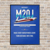 Thumbnail for Mooney M20J 201 vertical canvas print - framed - blue background