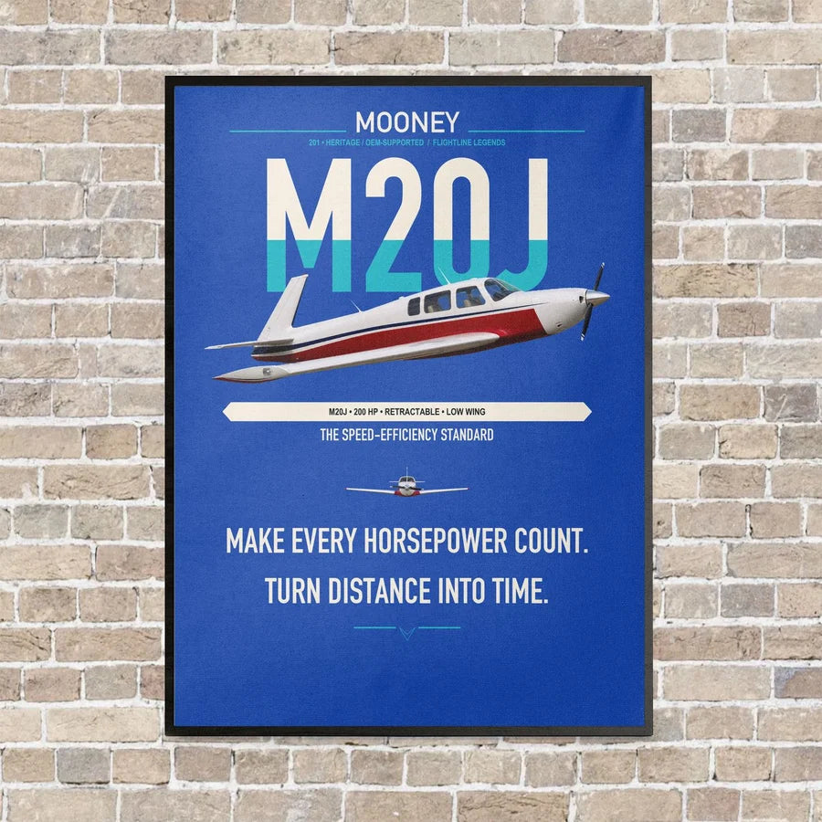Mooney M20J 201 vertical canvas print - framed - blue background