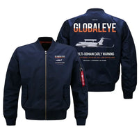 Thumbnail for Saab GlobalEye design on blue bomber jacket, double-side print