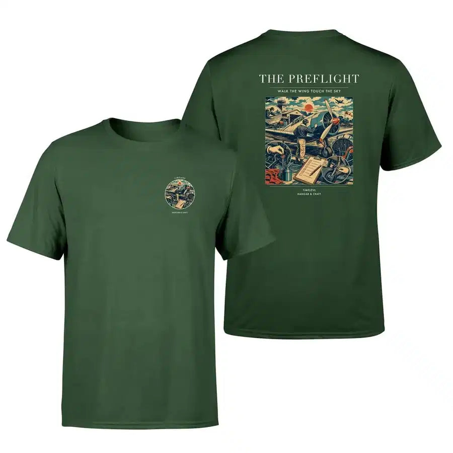 VINTAGE G4138 - The Preflight - Double-Side T-Shirt design on darkgreen double side