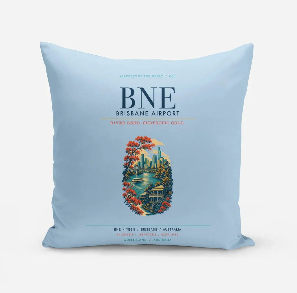 Brisbane Airport (BNE) design on light blue pillow