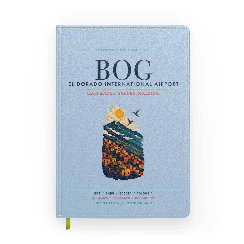 Bogota El Dorado International Airport (BOG) design on light blue notebook