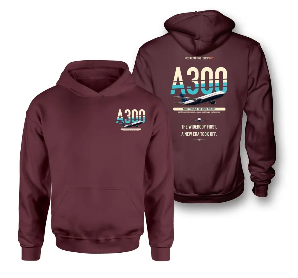 Airbus A300B2 design on dark red hoodie