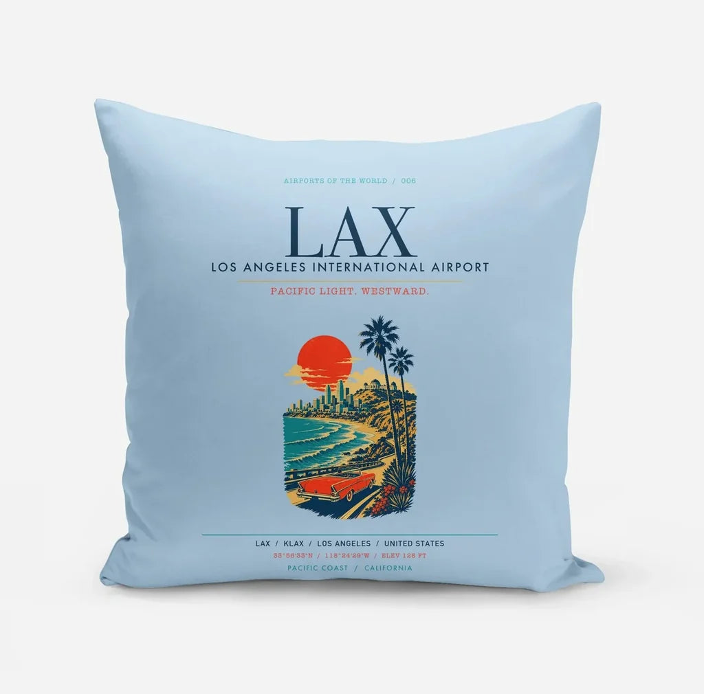 Los Angeles International Airport (LAX) design on light blue pillow