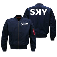 Thumbnail for SKY Airline aviation design embroidered on blue bomber jacket