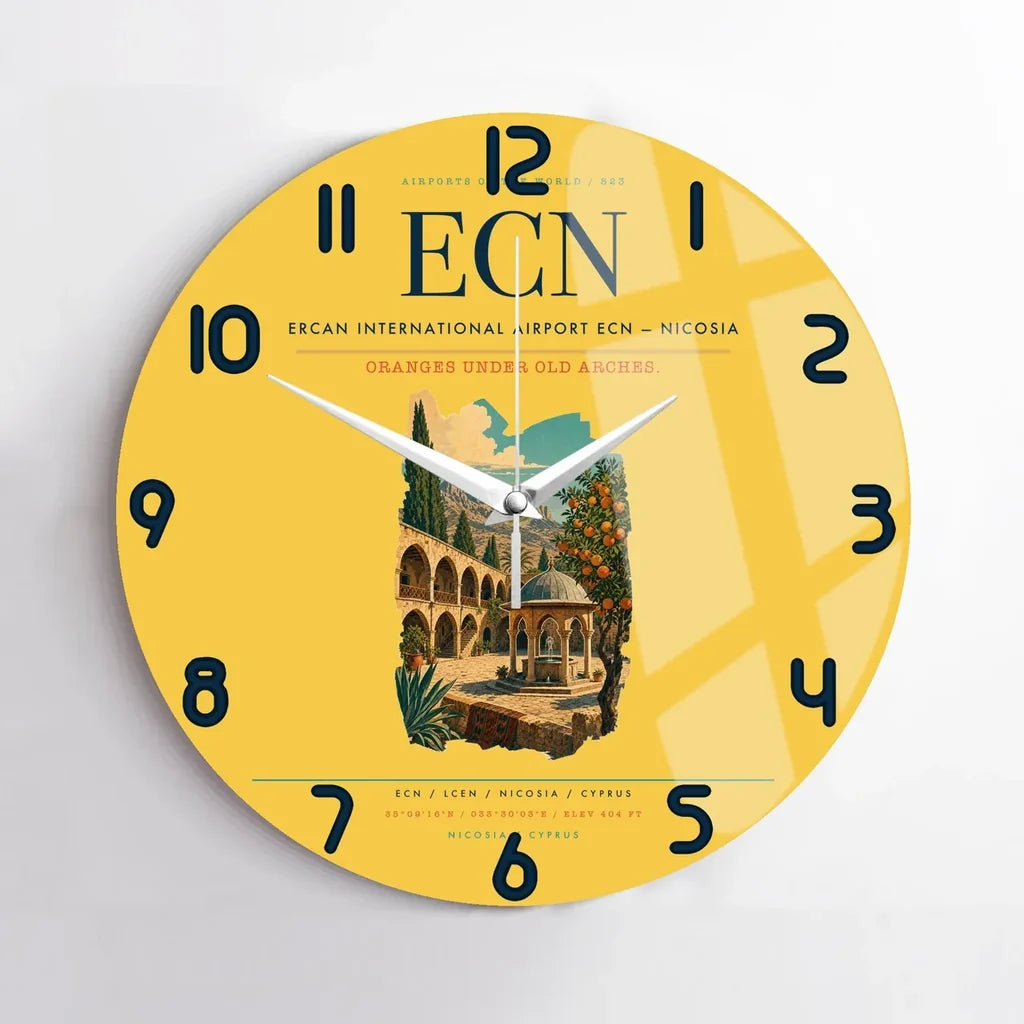 Ercan International Airport (ECN) design on yellow no frame wall clock