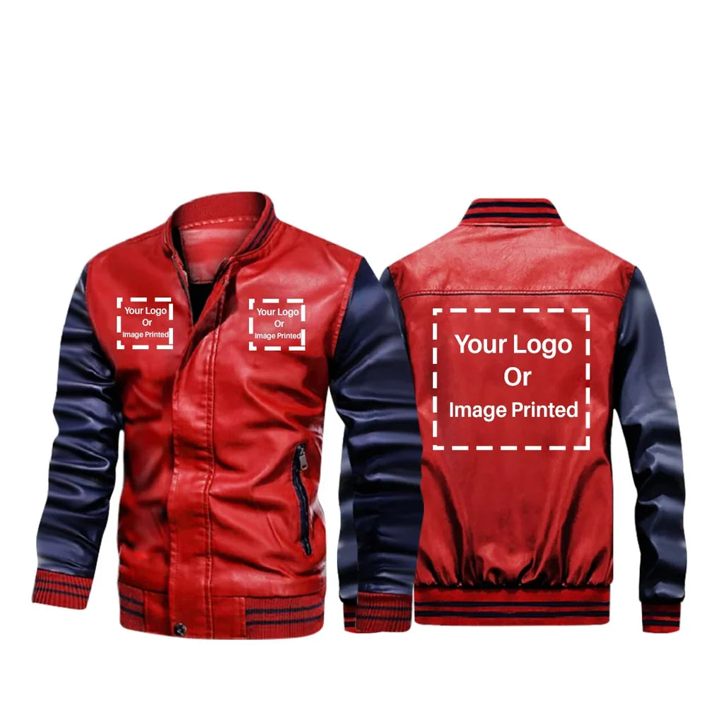 Customisable THREE LOGOS Stylish Leather Bomber Bomber Jacket - view 4