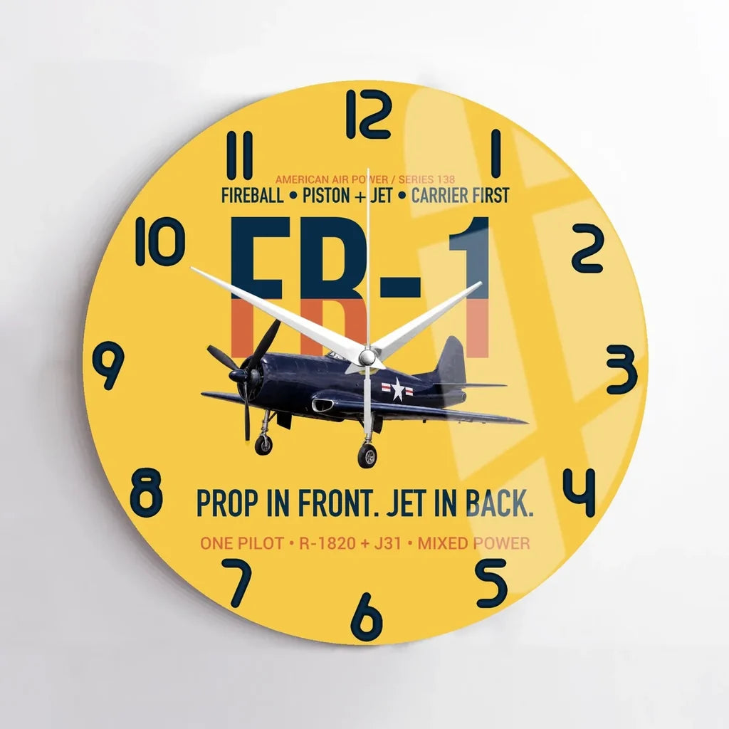 FR-1 Fireball Prop in Front Jet in Back design on yellow no frame wall clock