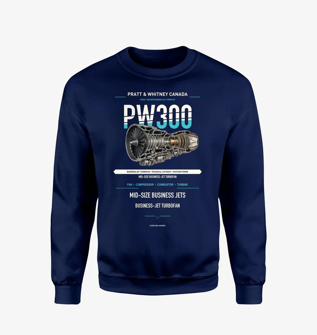 PW300 design on navy blue sweatshirt