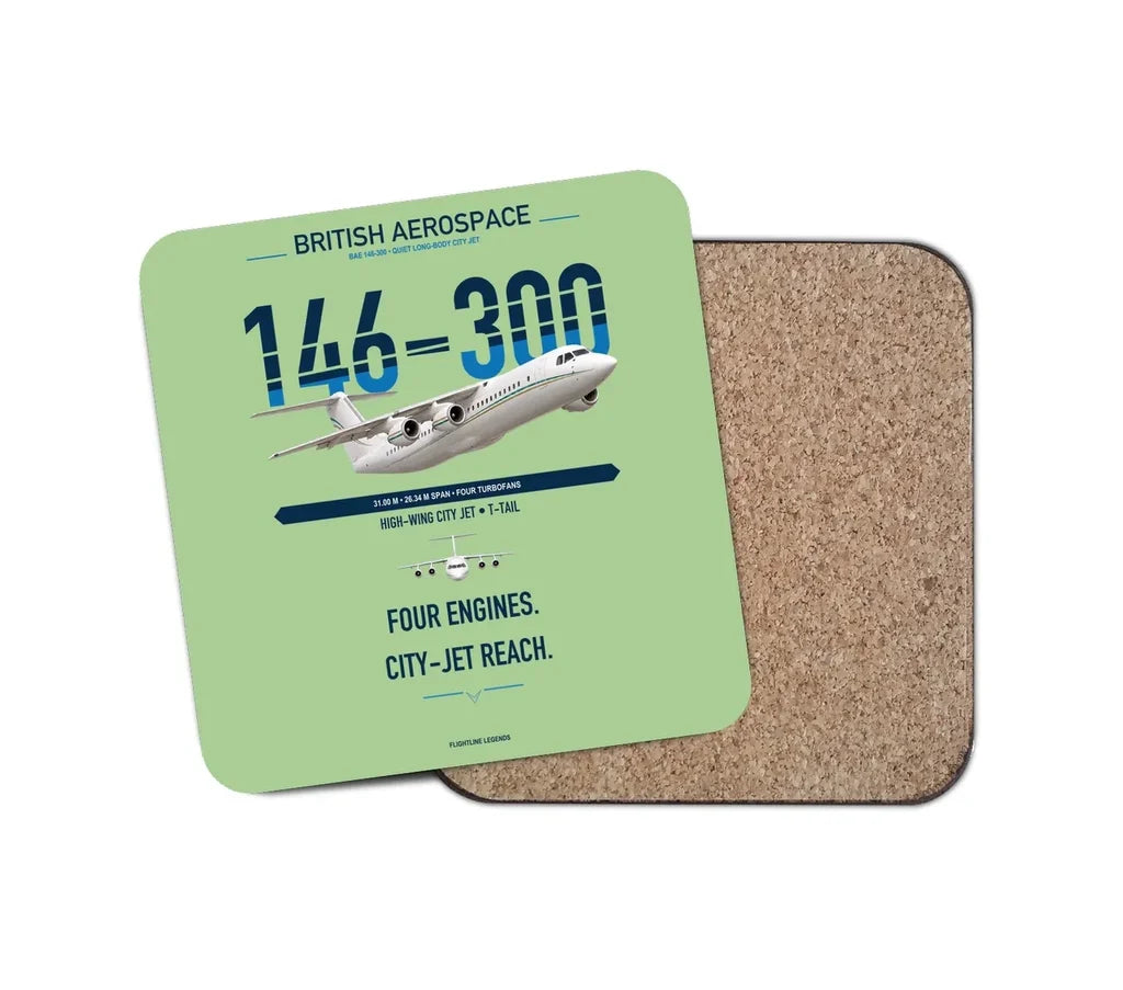BAe 146-300 design on light green 1 piece coaster