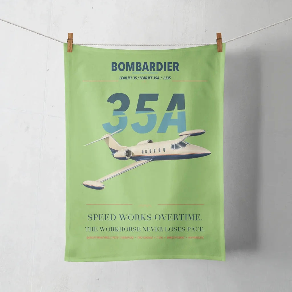 Bombardier Learjet 35A design on light green towel