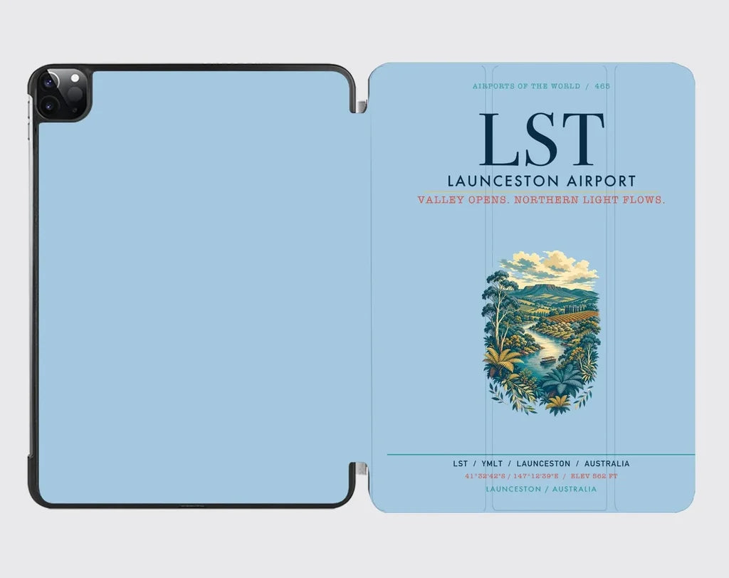 Launceston Airport (LST) design on light blue ipad tablet case